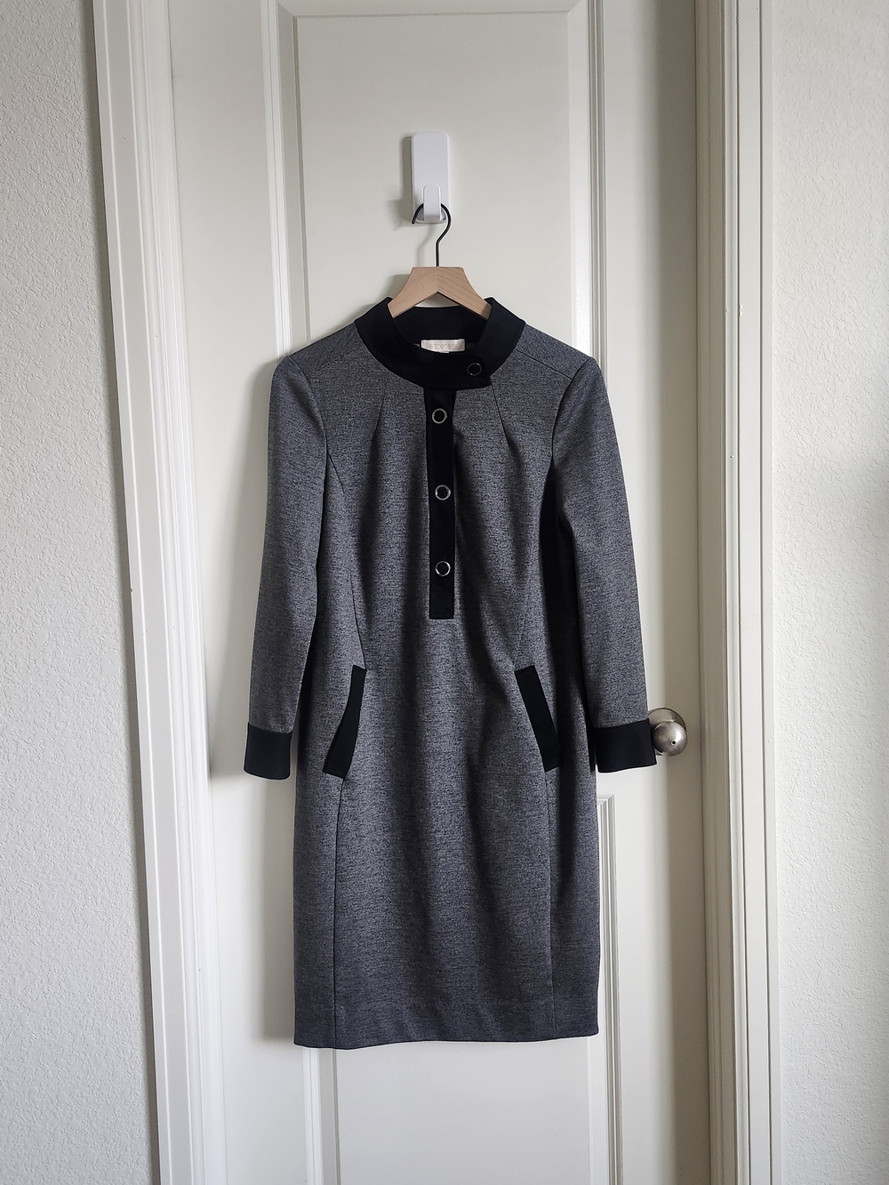 Etcetera Grey Dress with Black Trim